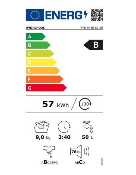 ΠΛΥΝΤΗΡΙΟ Ρ WHIRLPOOL FFD 9458 BV EE  9kg 1400ΣΤΡ B CLASS ΜΕ ΑΤΜΟ