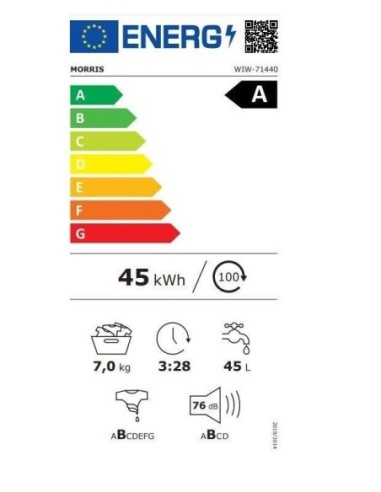 ΠΛΥΝΤΗΡΙΟ Ρ MORRIS WIW-71440 7kg 1400στρ Α CLASS ΛΕΥΚΟ ΜΕ ΑΤΜΟ