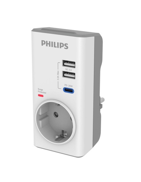 ΜΟΝΟΠΡΙΖΟ ΑΣΦΑΛΕΙΑΣ PHILIPS CHP8010W/10 1 ΘΕΣΗ, USB-C/USB, 380J ΛΕΥΚΟ