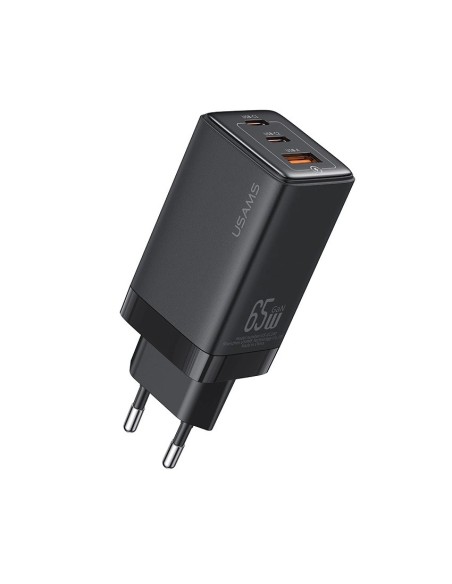 ΦΟΡΤΙΣΤΗΣ ΚΙΝΗΤΟΥ USAMS US-CC180 ΤΟΙΧΟΥ USB & 2x USB-C, 65W PD, GaN, Μ