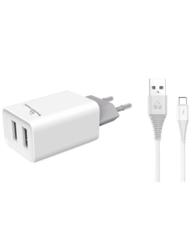 ΦΟΡΤΙΣΤΗΣ ΚΙΝΗΤΟΥ POWERTECH PT-776 USB-C, 2x USB, 2.1A ΛΕΥΚΟΣ