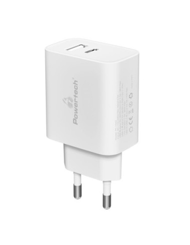 ΦΟΡΤΙΣΤΗΣ ΚΙΝΗΤΟΥ POWERTECH PT-1044, USB & USB-C, PD QC3.0, 30W, ΛΕΥΚΟ
