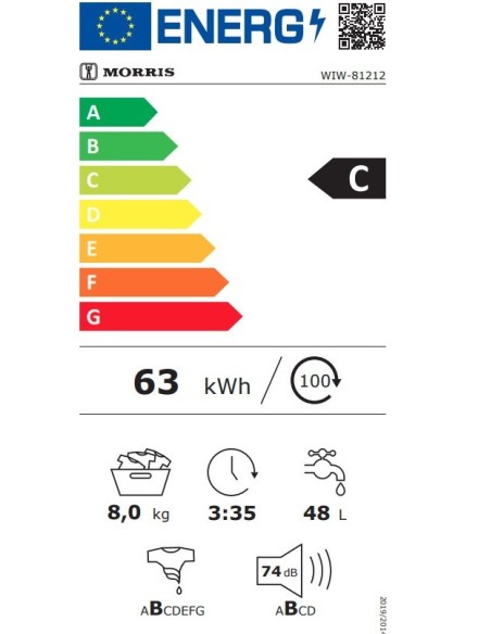 ΠΛΥΝΤΗΡΙΟ Ρ MORRIS WIW-81212 8kg 1200στρ C CLASS ΛΕΥΚΟ