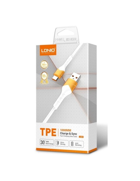 ΚΑΛΩΔΙΟ LDNIO LIGHTNING ΣΕ USB LS801 30W 1m ΜΠΛΕ