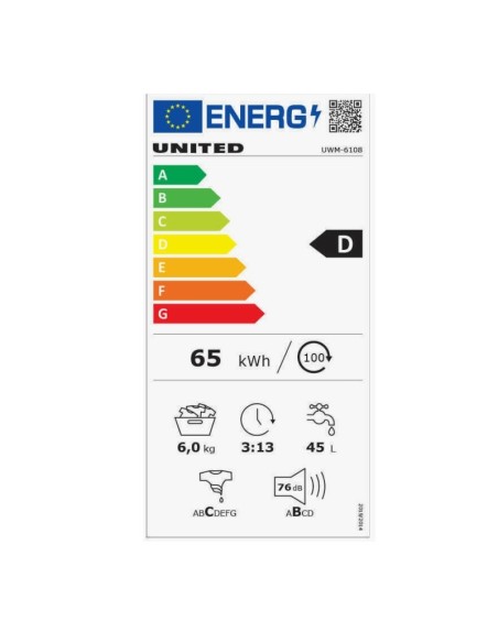 ΠΛΥΝΤΗΡΙΟ Ρ UNITED UWM-6108 6kg 1000στρ D CLASS