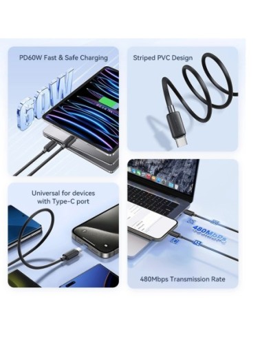 ΚΑΛΩΔΙΟ USAMS SJ691USB04 USB-C σε USB-C 60W, 480Mbps, 1m, ροζ