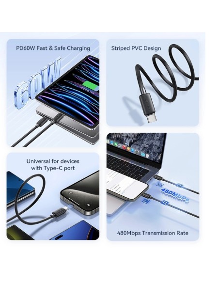 ΚΑΛΩΔΙΟ USAMS SJ691USB04 USB-C σε USB-C 60W, 480Mbps, 1m, ροζ