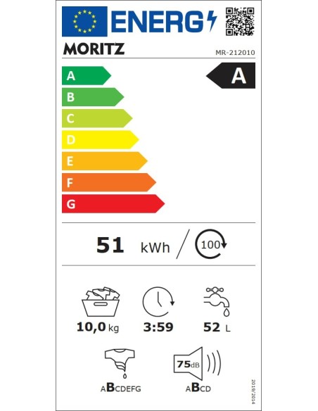 ΠΛΥΝΤΗΡΙΟ Ρ MORITZ MR-212010 10kg 1200στρ A CLASS ME ATMO
