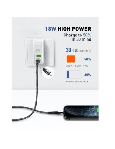 ΚΑΛΩΔΙΟ LDNIO LC111 LIGHTNING ΣΕ USB-C 30W PD, 1m ΓΚΡΙ