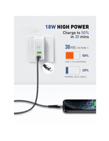 ΚΑΛΩΔΙΟ LDNIO LC112 LIGHTNING ΣΕ USB-C 30W PD, 2m ΓΚΡΙ