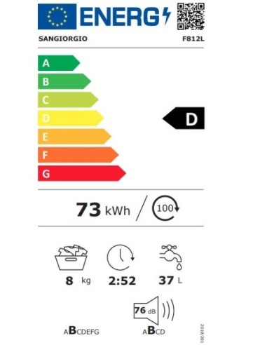 ΠΛΥΝΤΗΡΙΟ Ρ SANGIORGIO F812L 8KG 1200στρ D CLASS