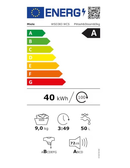 ΠΛΥΝΤΗΡΙΟ Ρ MIELE WSD383 WCS 9KGR 1400στρ A PWash&Steam ΑΤΜΟΣ