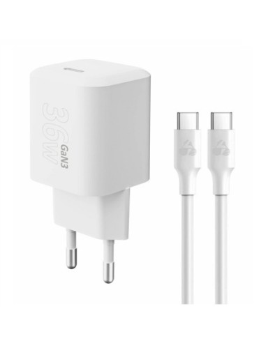 ΦΟΡΤΙΣΤΗΣ ΚΙΝΗΤΟΥ POWERTECH PT-1350 ΜΕ ΚΑΛΩΔΙΟ USB-C, 36W, GaN ΛΕΥΚΟΣ