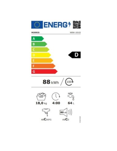 ΠΛΥΝΤΗΡΙΟ Ρ MORRIS WBW-18102 18kg 1000στρ D CLASS ΛΕΥΚΟ ΑΤΜΟΣ