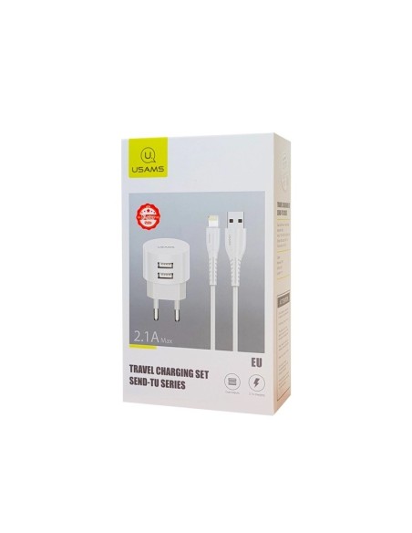 ΦΟΡΤΙΣΤΗΣ ΚΙΝΗΤΟΥ USAMS T20, ΜΕ ΚΑΛΩΔΙΟ LIGTNING 2x USB, 2.1A, ΜΕ ΚΑΛΩ