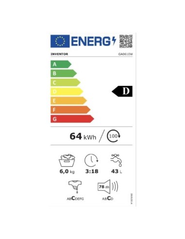 ΠΛΥΝΤΗΡΙΟ Ρ INVENTOR GA 0610W SLIM 6kg 1000στρ 40εκ D CLASS ΑΤΜΟΣ INVE