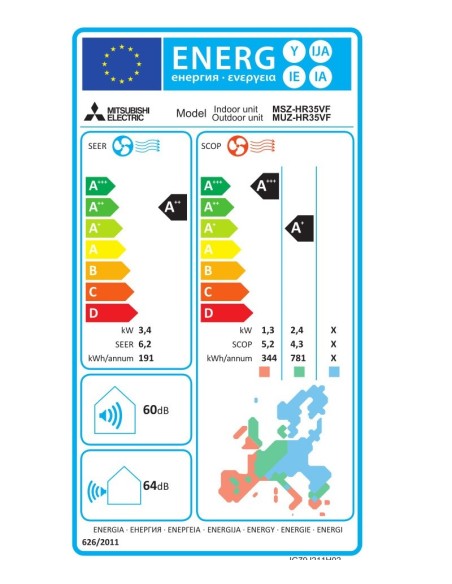 ΣΕΤ A/C MITSUBISHI ELECTRIC MSZ-HR35VF-E3/MUZ-HR35VF2-E1 12000BTU INVE